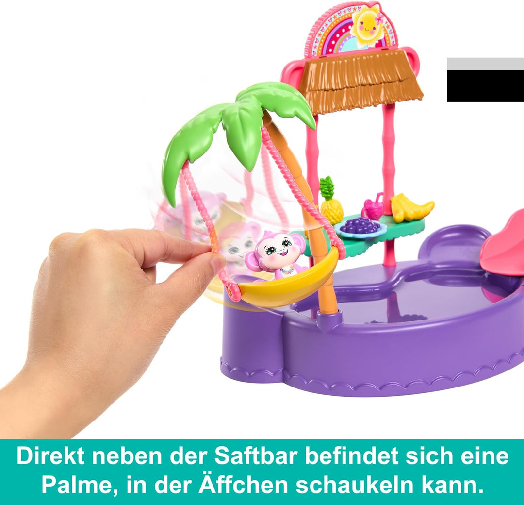 Enchantimals-Puppe und Zubehör, Affen-Swimmingpool-Spielset, Puppe und Beste Tierfreund-Figur, Rutsc