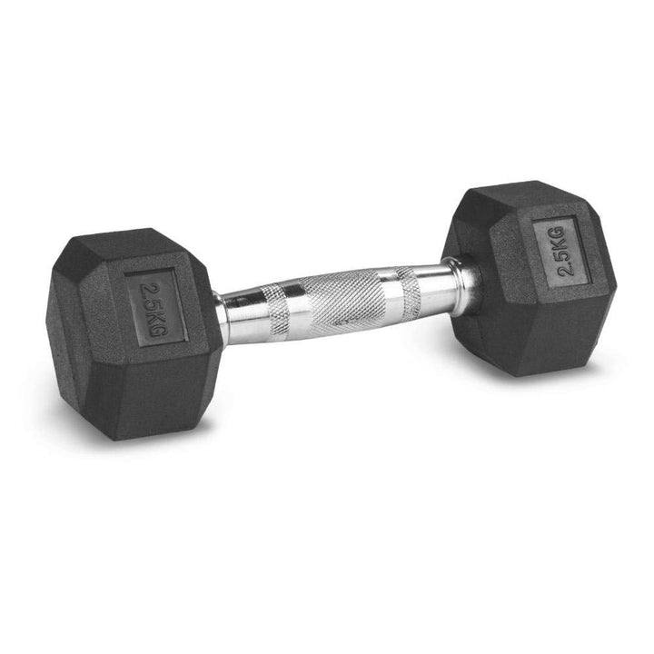 Lex Quinta Hex Hantel - 1x Hexagon Dumbbell - 2.5 bis 40.0kg - Kurzhantel gummiert - verchromter Sta