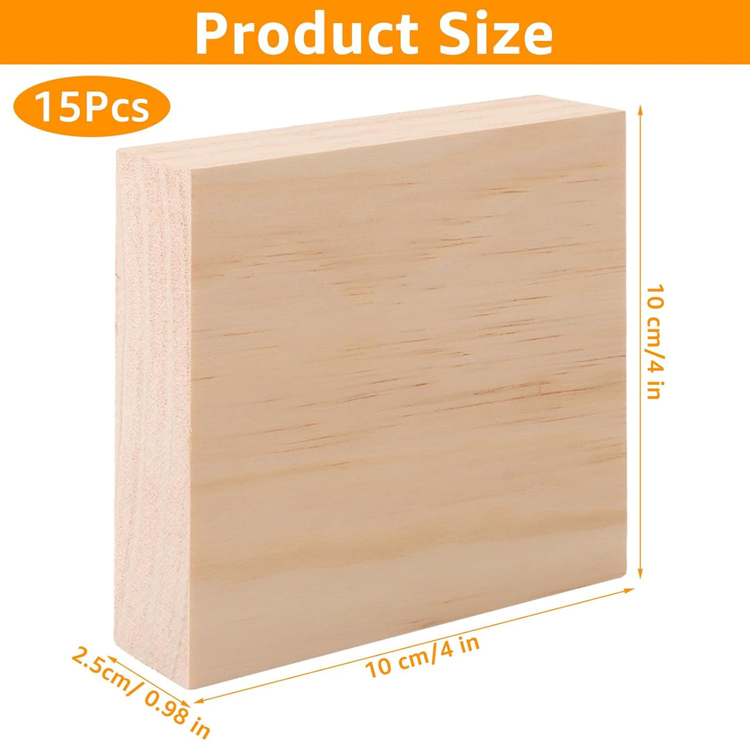 15 Stück Unbearbeitete Holzblöcke zum Schnitzen, Holzklötzchen zum basteln, MDF-Holzplatte zum baste