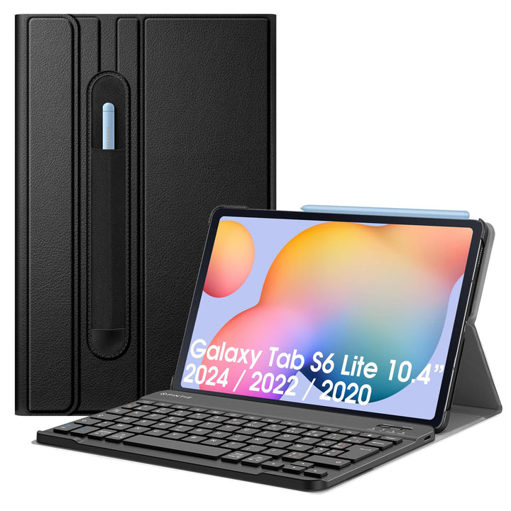 Fintie Tastatur Hülle (Französisch AZERTY) für Samsung Galaxy Tab S6 Lite 10.4 Tablet-PC, Schwarz