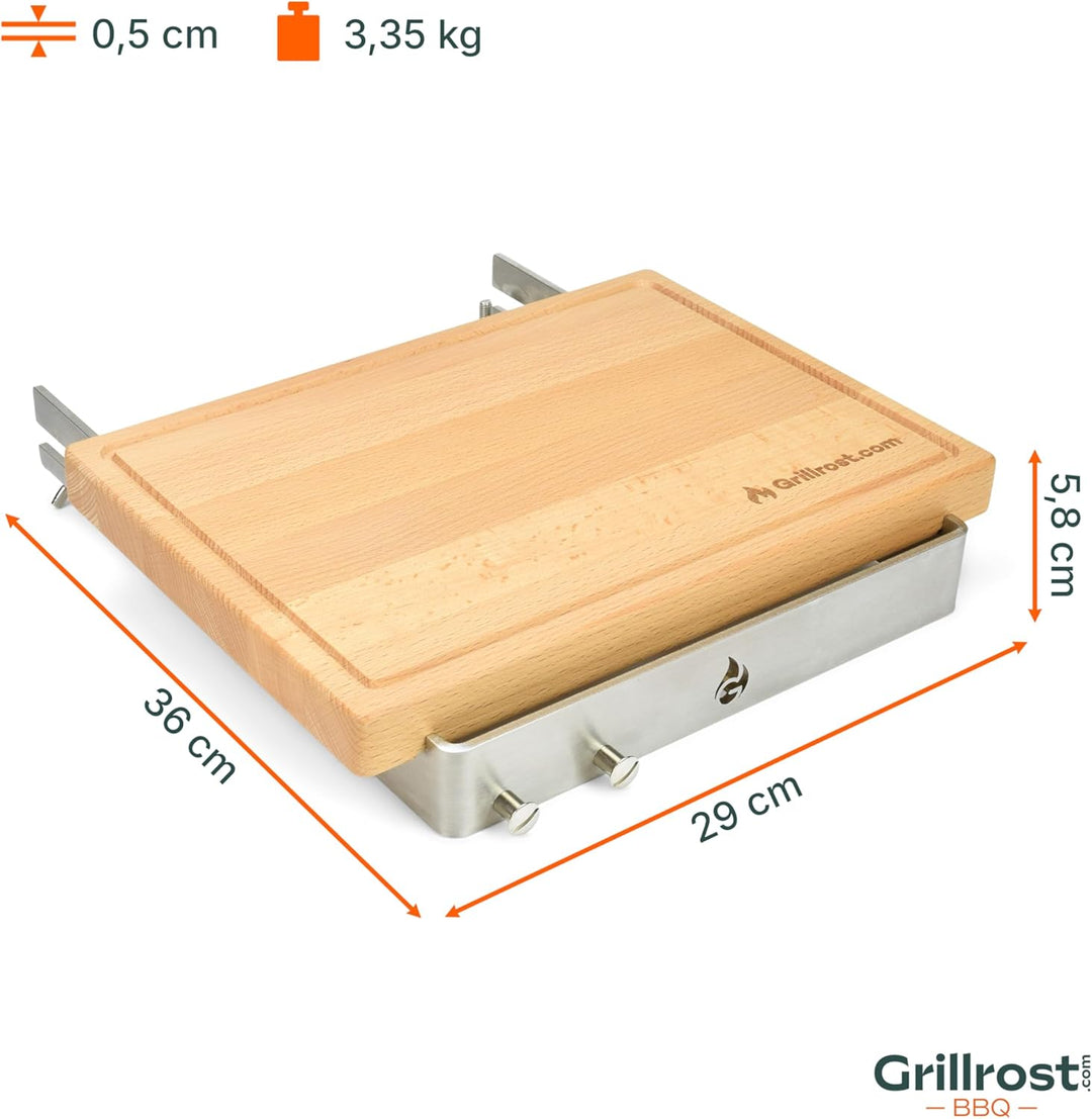 Grillrost.com Das Original Bretthalter für alle Feuerplatten mit 3-12mm Stärke | Buchenholz und Edel