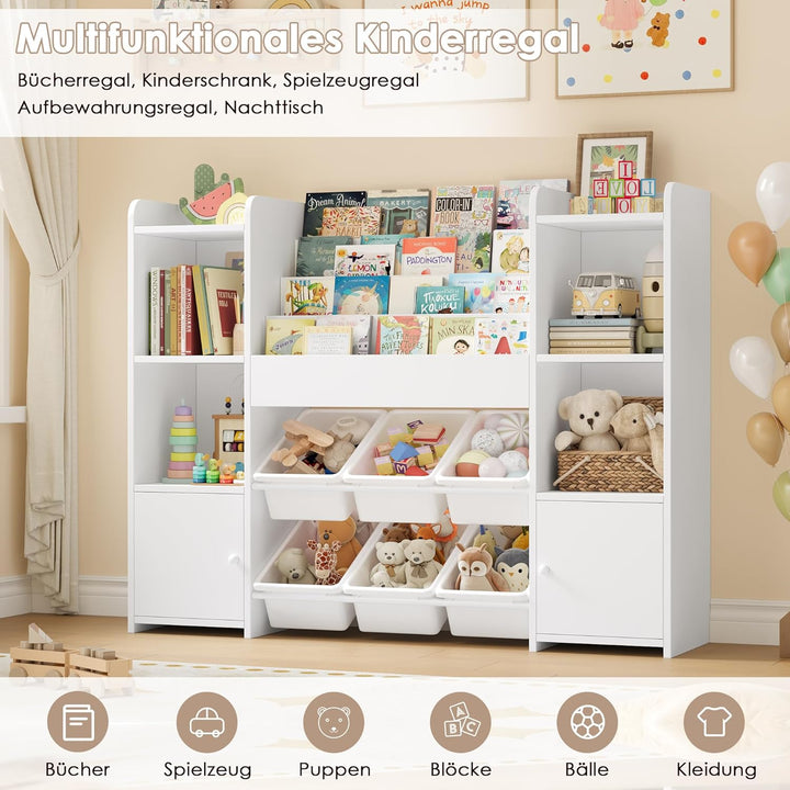 FOREHILL Kinderregal mit Kinderbücherregal Kinderzimmer Möbel aus Holz Bücherregal für Kinder mit Au