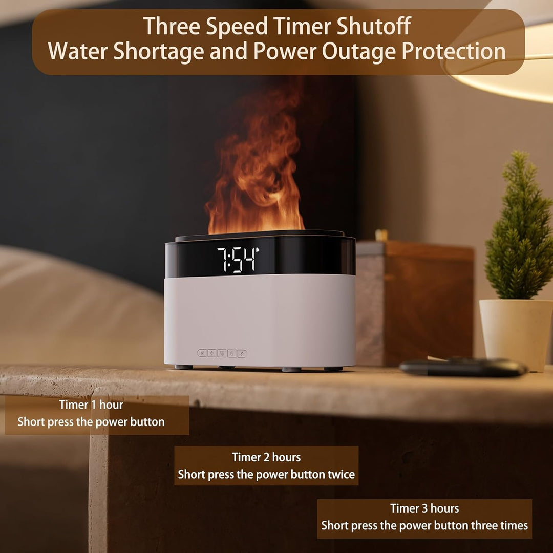 Flammen Aroma Diffuser mit Lichtwecker,Diffuser Ätherische Öle mit Fernbedienung,Wecker mit Licht,Lu
