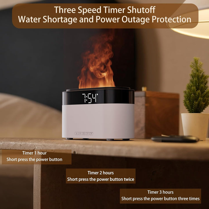 Flammen Aroma Diffuser mit Lichtwecker,Diffuser Ätherische Öle mit Fernbedienung,Wecker mit Licht,Lu