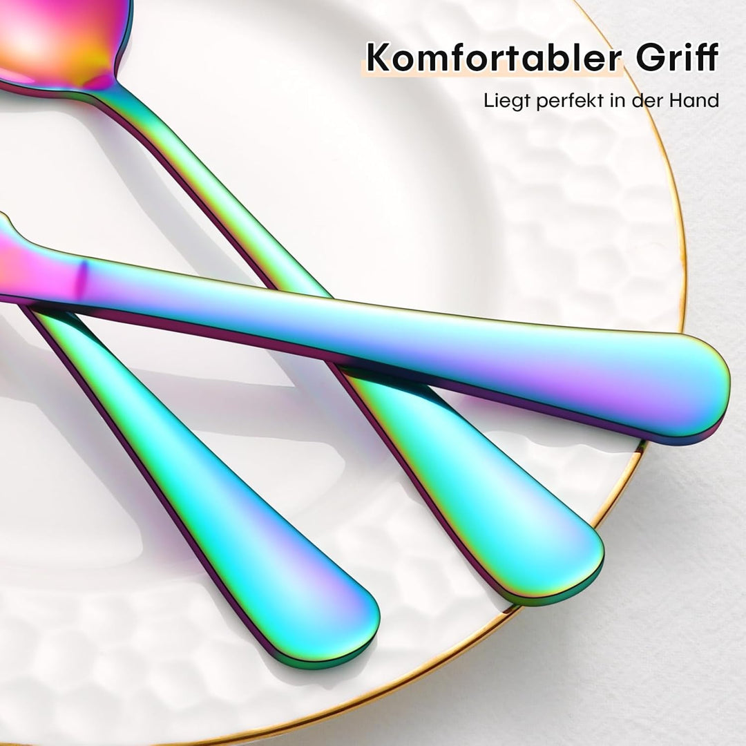 Besteck Set 12 Personen, 60 Teilig Besteckset mit Messer Gabel Löffel, Regenbogen Essbesteck Set Ede