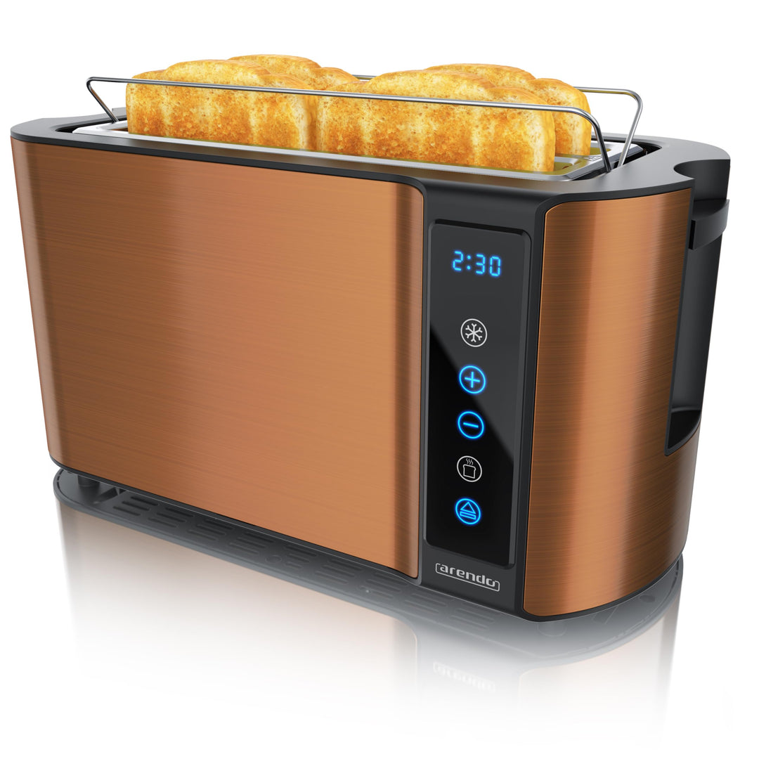 Arendo - Edelstahl Toaster Langschlitz 4 Scheiben- Touchscreen – Doppelwandgehäuse – Integrierter Br