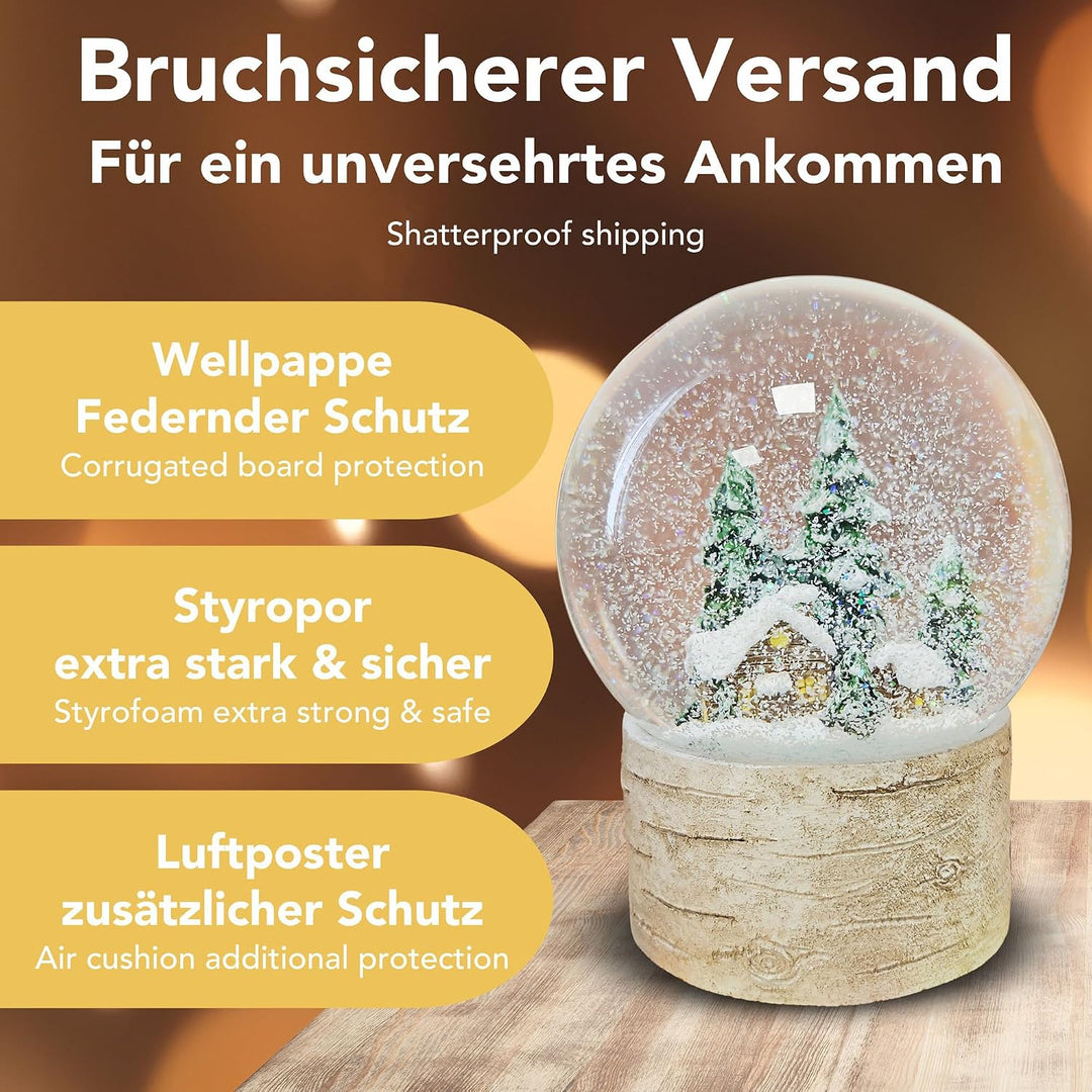 Schneekugel Weihnachten | Hüttenzauber | Landhaus | B: 10cm | 20327 Holz Hütte, Holz Hütte