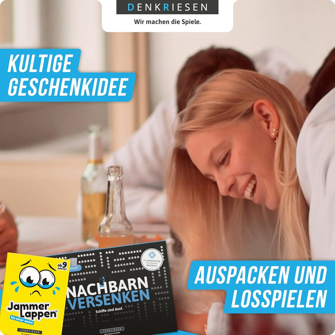 DENKRIESEN - Family Pack – JAMMERLAPPEN &amp; NACHBARN VERSENKEN | Lustiges Kartenspiel &amp; Spielblock | F