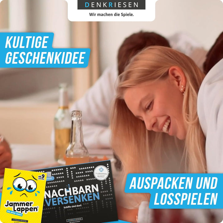 DENKRIESEN - Family Pack – JAMMERLAPPEN &amp; NACHBARN VERSENKEN | Lustiges Kartenspiel &amp; Spielblock | F