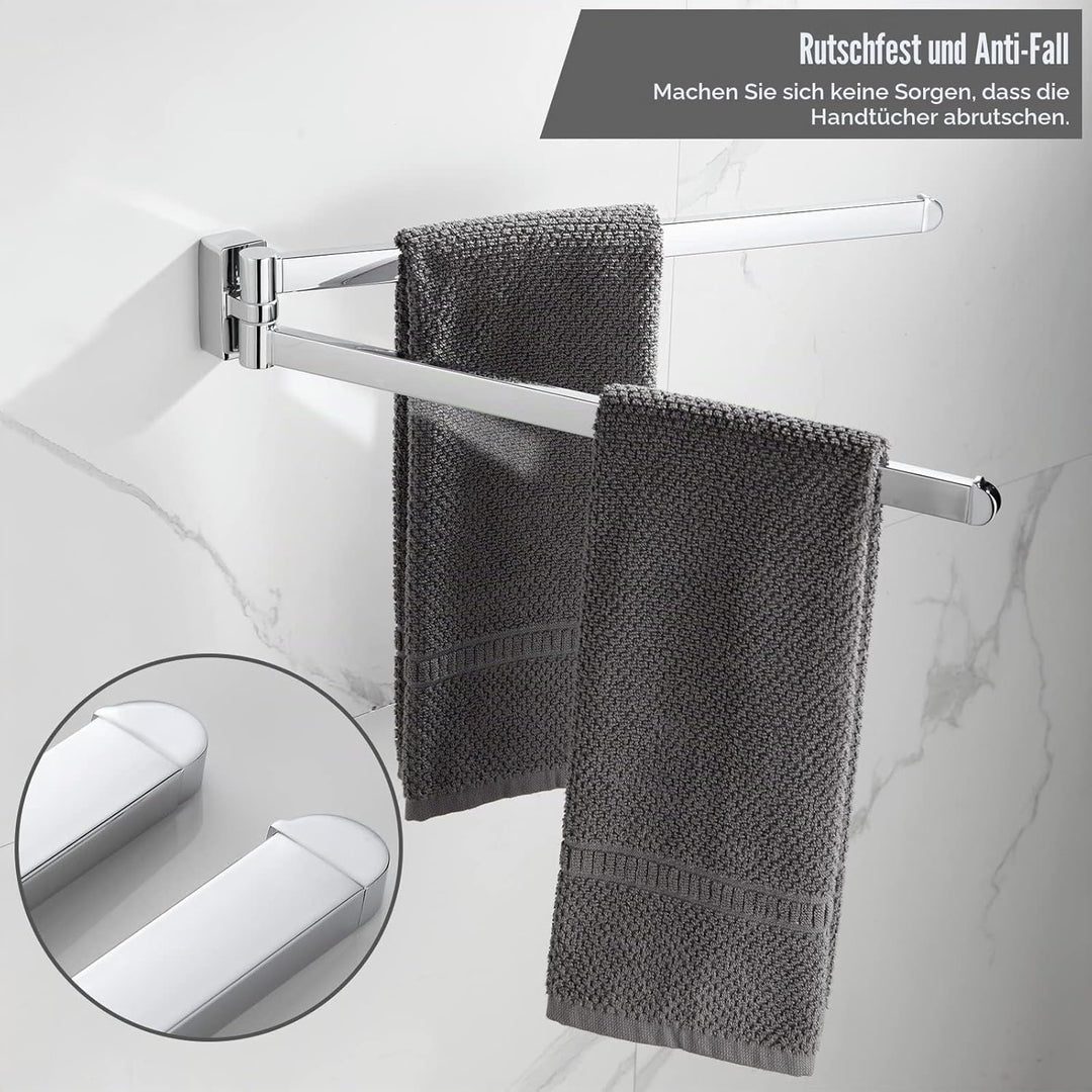 BGL Verchromter Handtuchhalter, Edelstahl, Wandmontage, Handtuchhalter mit 2 Schwenkstangen, Verchro