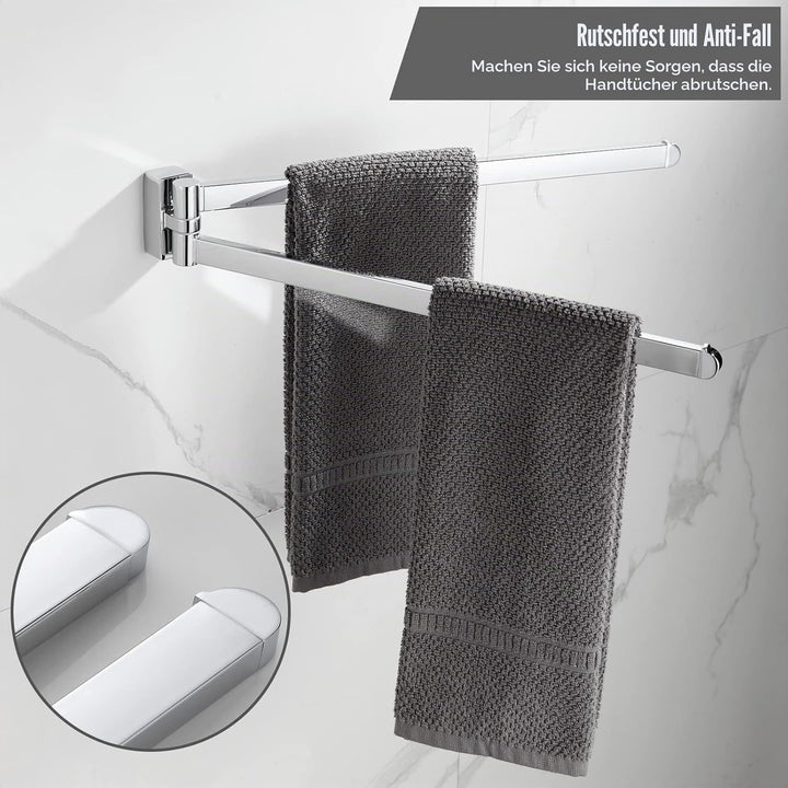 BGL Verchromter Handtuchhalter, Edelstahl, Wandmontage, Handtuchhalter mit 2 Schwenkstangen, Verchro