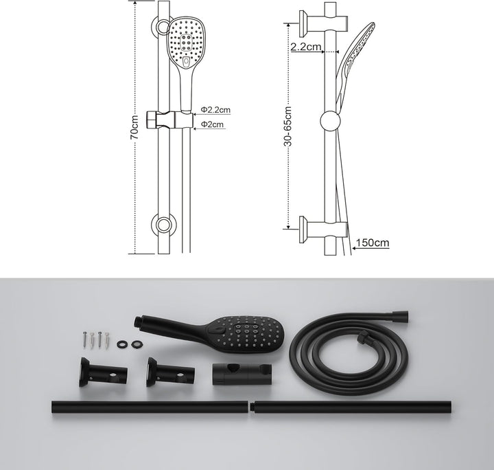 Görbach Schwarz Duschset mit Handbrause Duschstange mit Duschkopfhalter, Duschbrause mit schlauch un