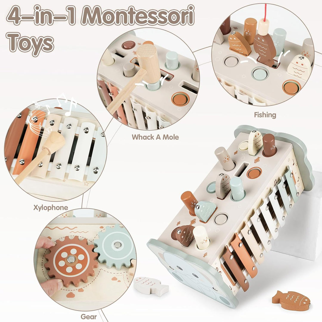 DINORUN Montessori Spielzeug ab 1 Jahr, Hammerspiel Holzspielzeug Motorikspielzeug, Xylophon Kinder