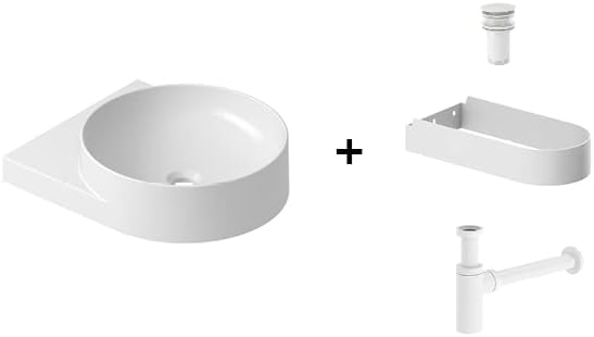 RAVAK Waschbecken-Set mit Original-Einbauregal und Weiss Zubehör, Waschbecken zur Wandmontage mit Ha