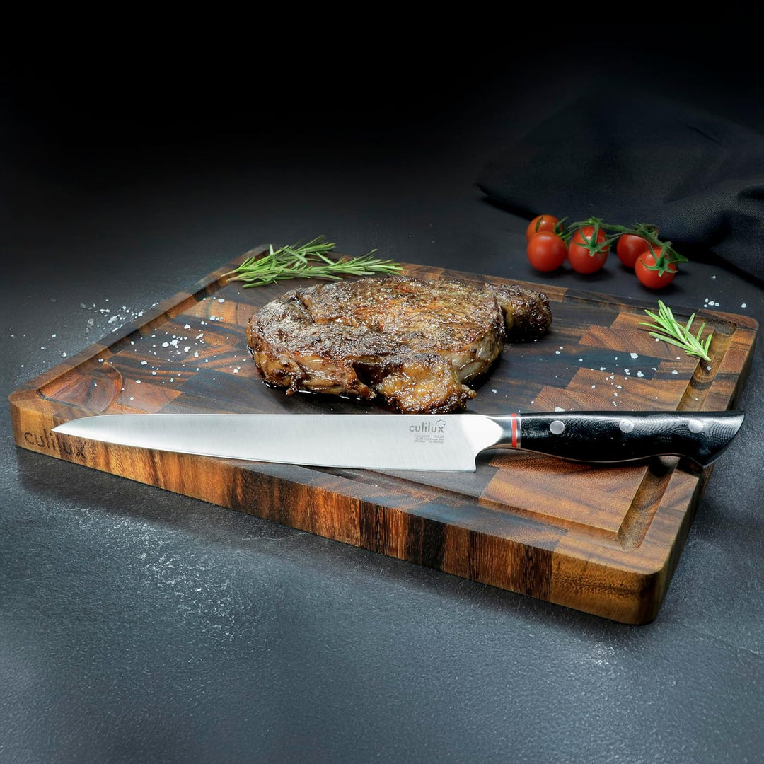 Gourmet Schneidebrett L Stirnholz Walnuss 2-seitig 40 x 30 x 3 cm mit Saftrille antiseptisches Hirnh