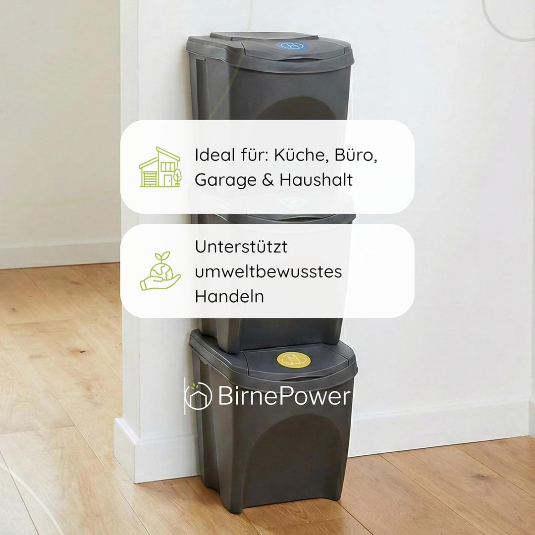 Mülleimer Müllbehälter Abfalleimer 100L Set 4 x 25L Mülltrennsystem Behälter Sorti Box mit Deckel Mü