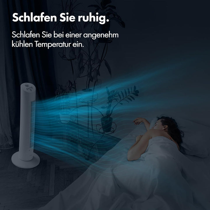 VonHaus Turmventilator 80 cm Weiss, 70° Oszillierender Standventilator mit 2-H Timer, 3 Geschwindigk