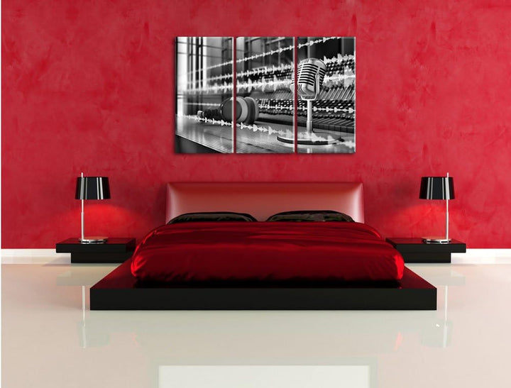 Pixxprint Monocrome, Musikstudio 3-Teiler Leinwandbild 120x80 Bild auf Leinwand