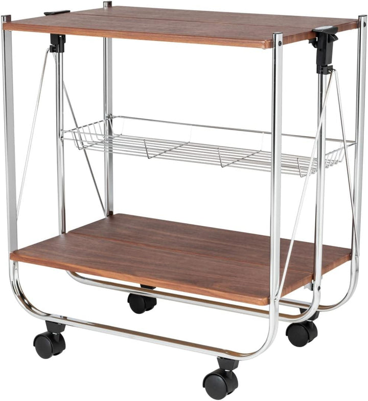 WENKO Servierwagen Dinett Deluxe Walnuss - zusammenklappbar, Ablagekorb, MDF, 68 x 70 x 40.6 cm, Bra