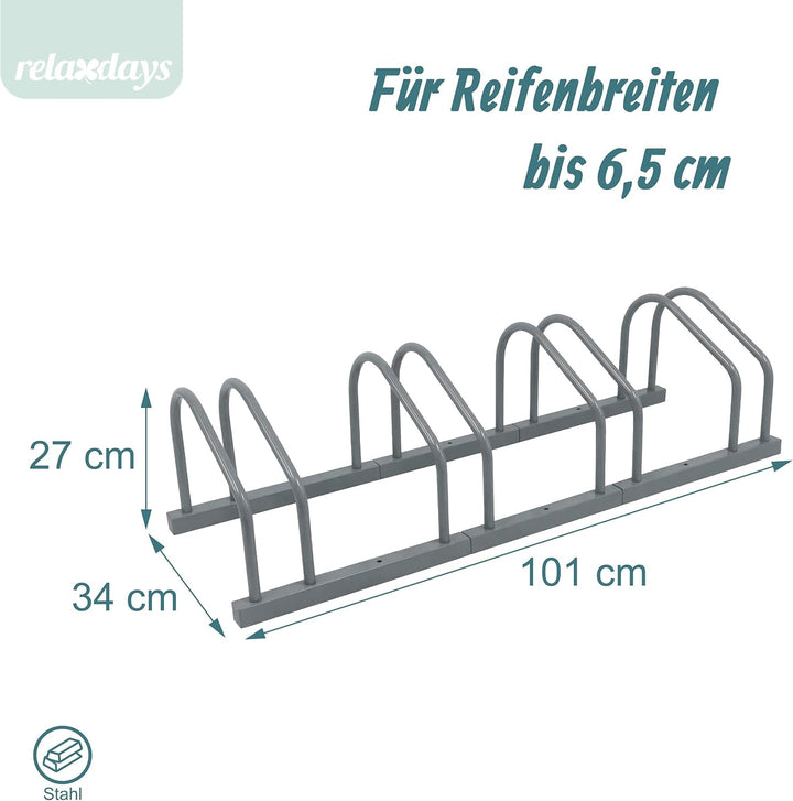 Relaxdays Fahrradständer Boden &amp; Wandmontage, 4 Räder, bis 65 mm Reifenbreite, Garage &amp; Hof, Reihenp