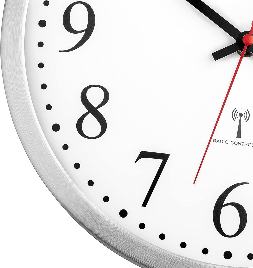 Foxtop Funk Wanduhr Geräuschlos Lautlos Analog Nicht Tickend 25 cm Leicht Ablesbare Uhr für Küche, W