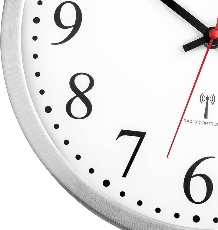 Foxtop Funk Wanduhr Geräuschlos Lautlos Analog Nicht Tickend 25 cm Leicht Ablesbare Uhr für Küche, W