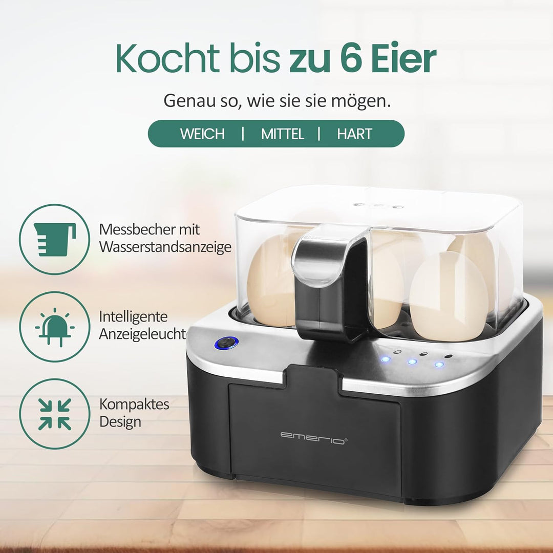 EMERIO sprechender Eierkocher SIEGER Preis/Leistung NEUHEIT kocht alle drei Garstufen [weich|mittel|