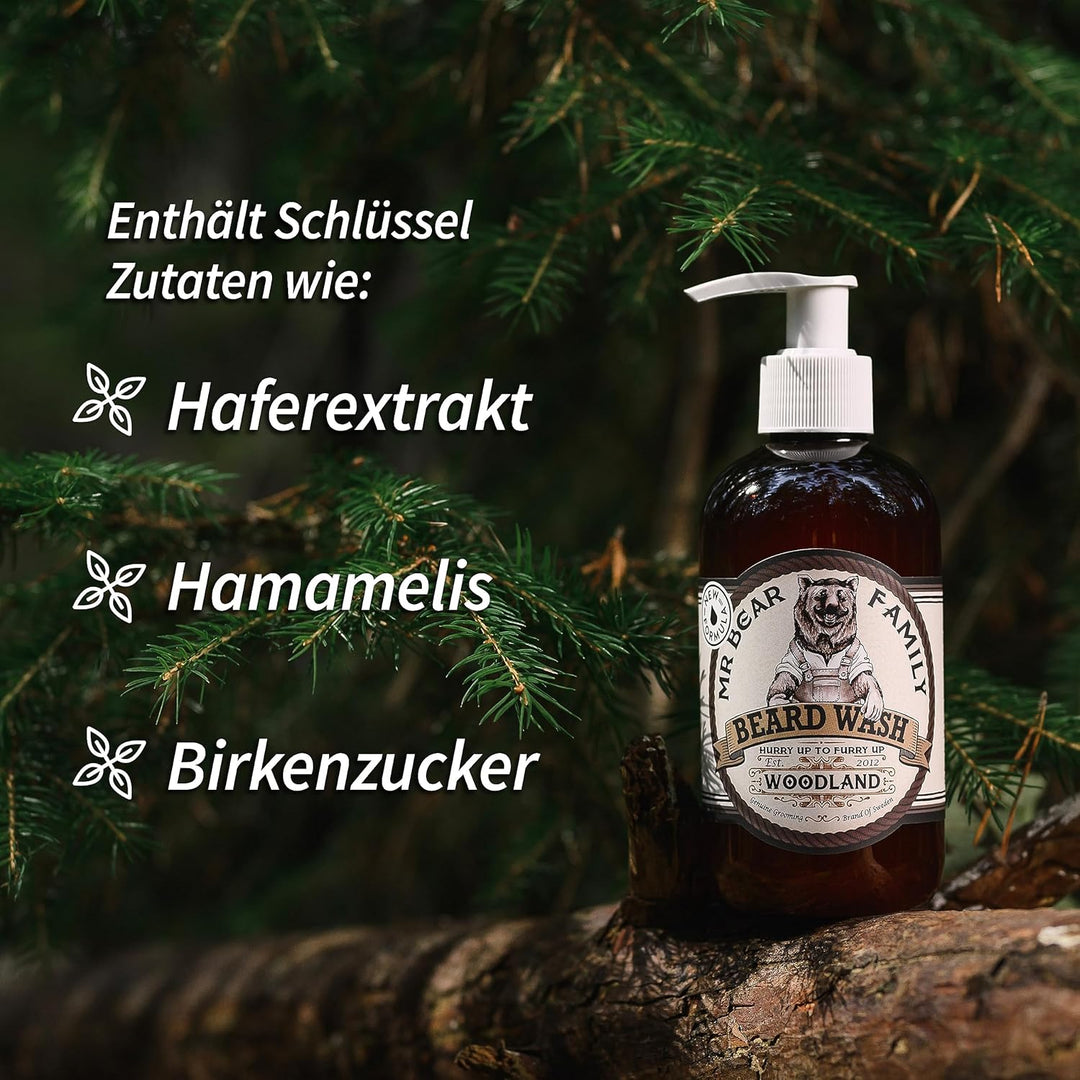 Mr Bear Family Natürliches Bartshampoo für Männer 250ml - Woodland - mehr Feuchtigkeit für einen vol