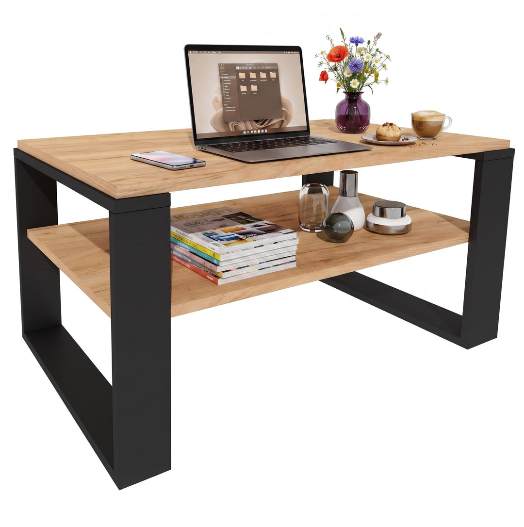 Couchtisch 91×51 cm – Wohnzimmertisch aus Holzwerkstoff, Stabiler & moderner Kaffeetisch mit zusätzl
