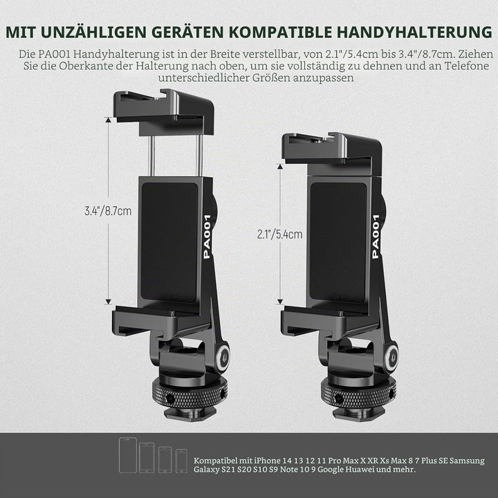 Neewer Metall Handy Stativ Mount Adapter mit Cold Shoe Base,360°Handyhalterung mit 2 Kaltschuh-Halte
