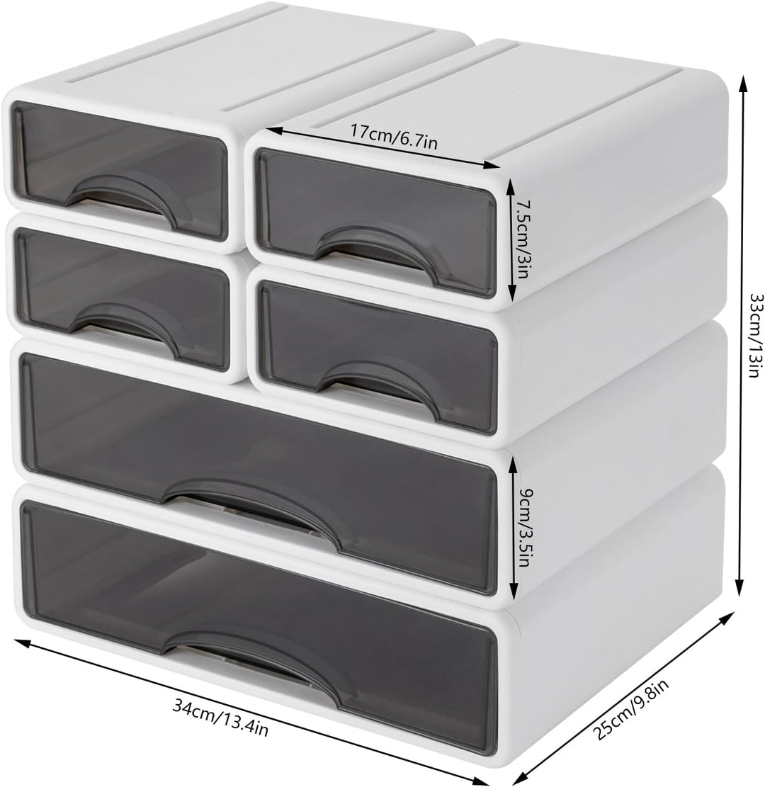 6 Schubladen Büro Aufbewahrungsbox aus Kunststoff, Stapelbare Schubladen Organizer für Dokumente, Bü