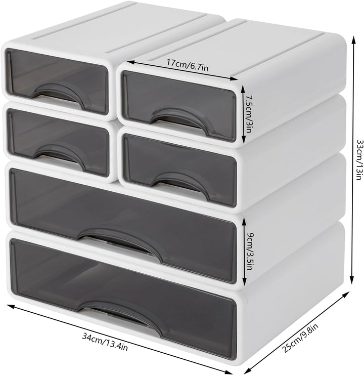 6 Schubladen Büro Aufbewahrungsbox aus Kunststoff, Stapelbare Schubladen Organizer für Dokumente, Bü