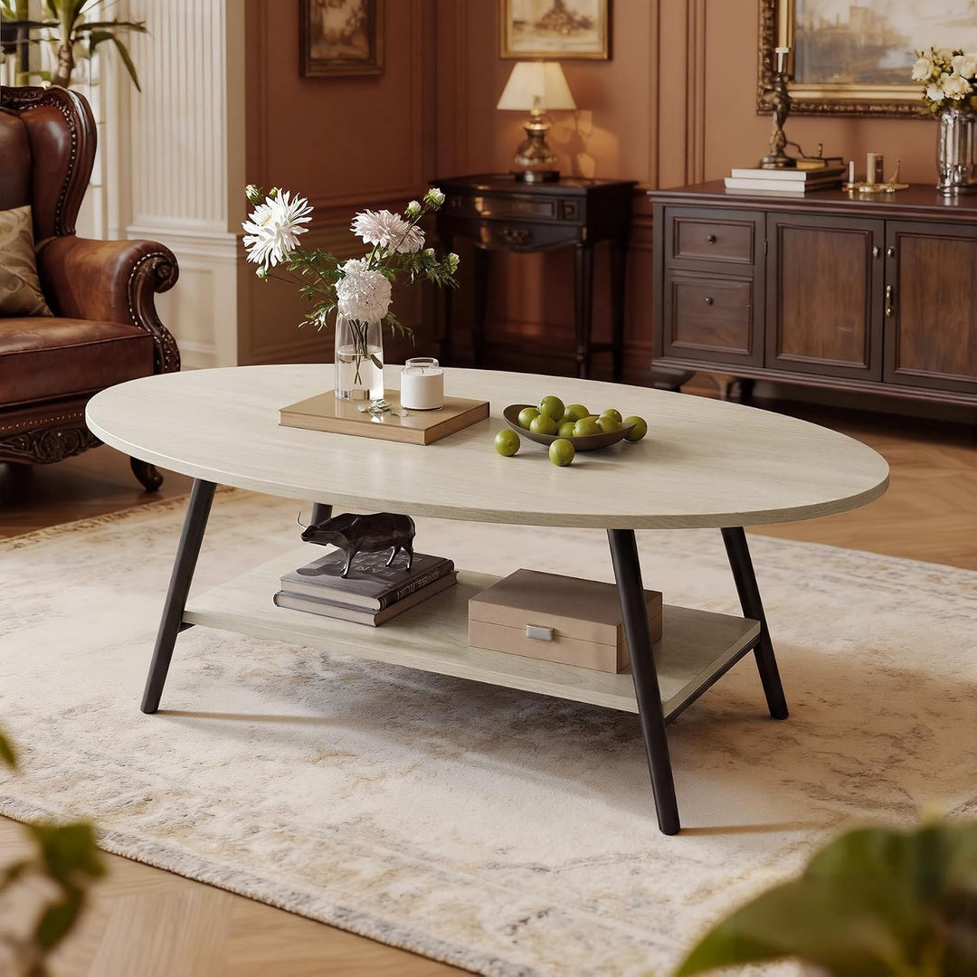 Runde Beistelltisch 2-Tier Couchtisch Tisch mit Stauraum Moderner Massivholztisch Metallrahmen für W