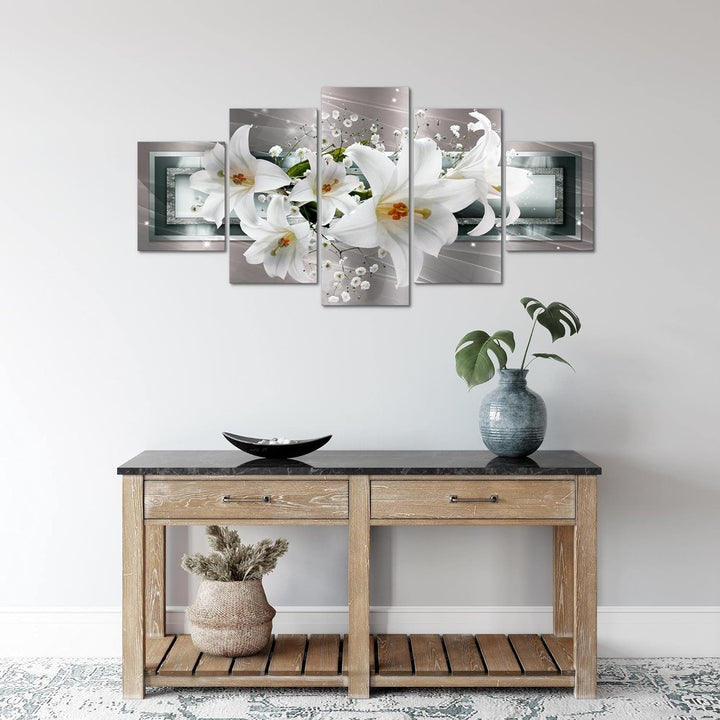 Runa Art Wandbilder Blumen Lilien 5 Teilig Bild auf Vlies Leinwand Deko Wohnzimmer Abstrakt Grau Bei