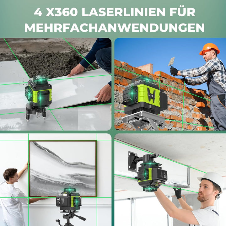 Kreuzlinienlaser Grün 16 Linien Nivellierlaser mit Stativ, 4 x 360 ° Laser wasserwaage, linienlaser