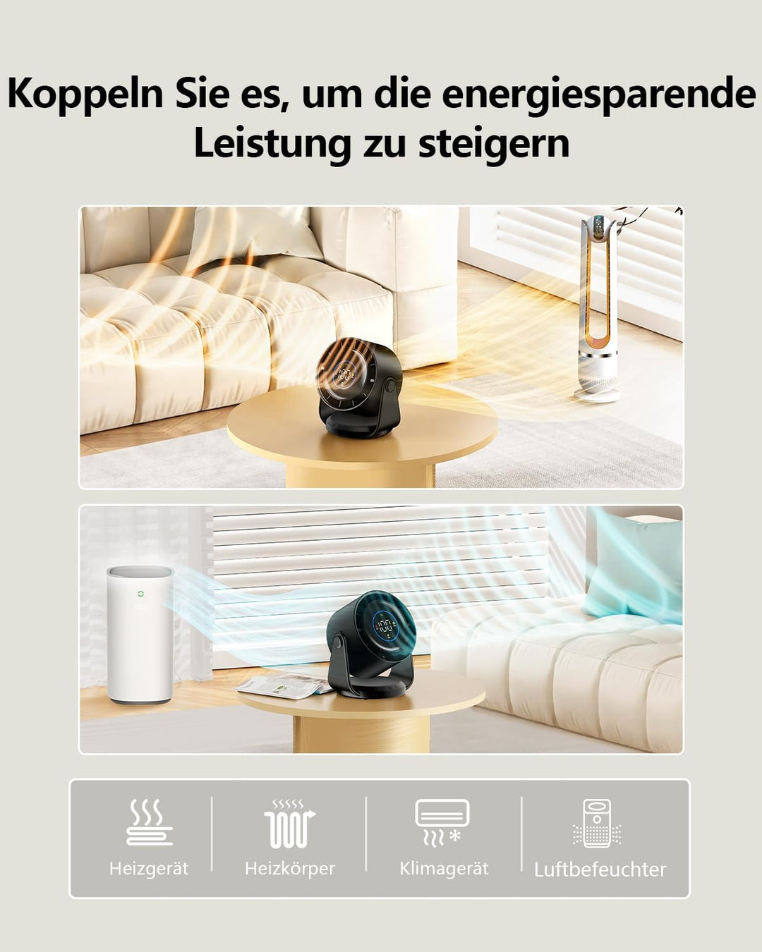 Tischventilator, USB Ventilator mit 100 Geschwindigkeitsstufen 105° Schwenkfunktion LED Display mit