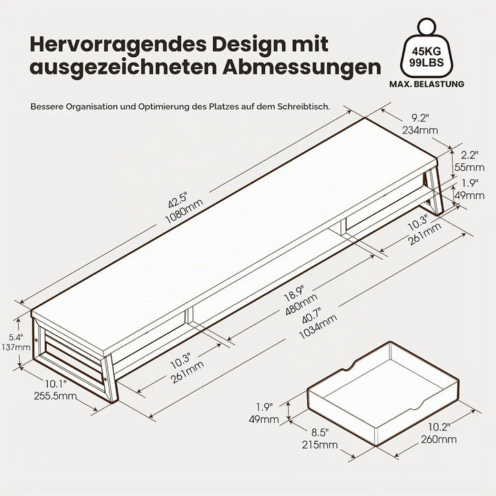 Fenge Dual Monitorständer Riser mit 2 Acryl Schubladen, 2 Etagen 108cm Computer Bildschirmständer fü