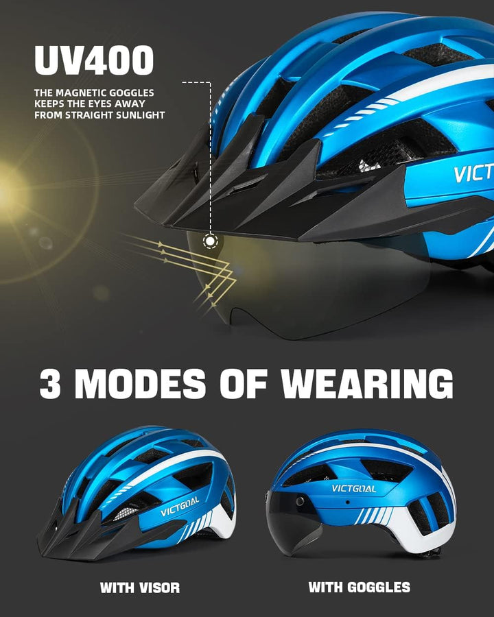 VICTGOAL Fahrradhelm Herren Damen MTB Helm mit Abnehmbarer Magnetische Schutzbrille Visier Atmungsak