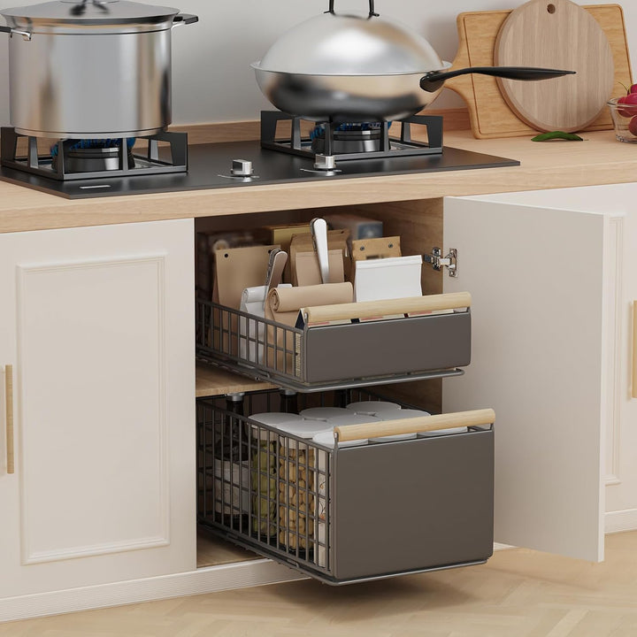 YheenLf Teleskopschublade Ausziehbare, Pull Out Drawer mit Griff Schrank, Schiebeschublade Lagerung