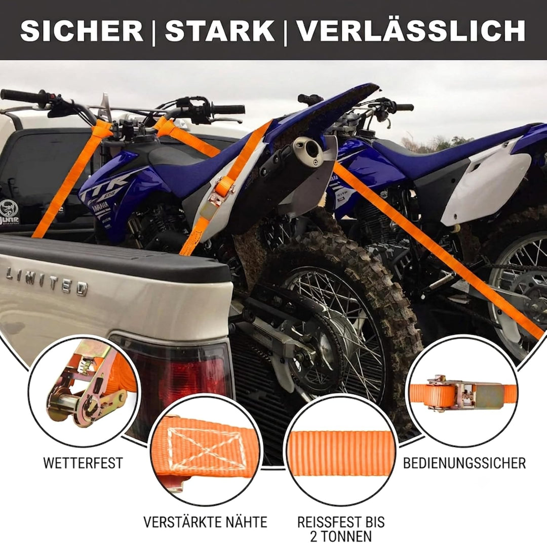 4X Spanngurte mit Ratsche 2000 kg Bruchlast – TÜV/GS EN 12195-2 geprüfte Zurrgurte 4M 25mm – Doppeln