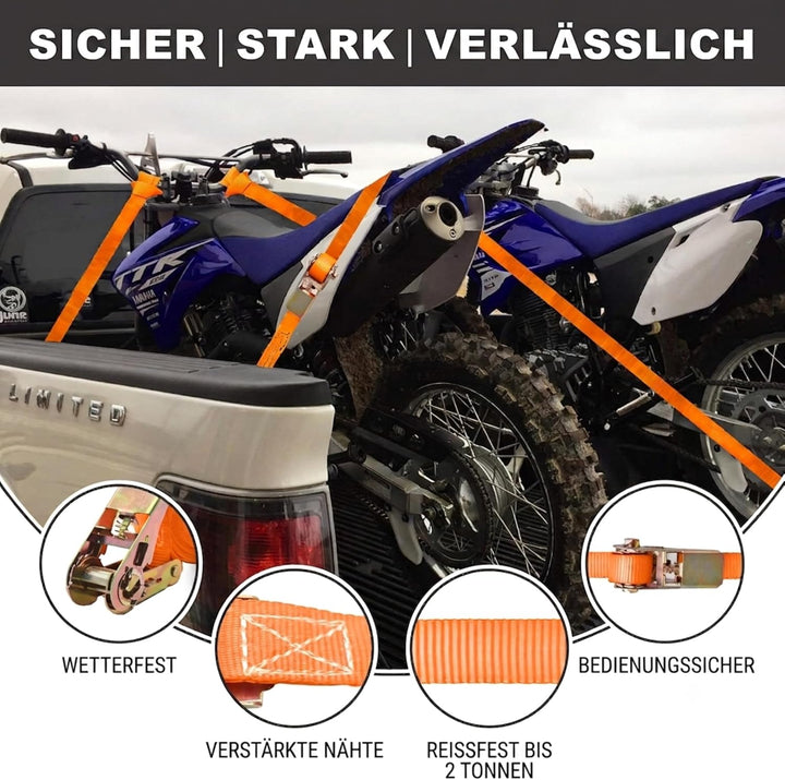 4X Spanngurte mit Ratsche 2000 kg Bruchlast – TÜV/GS EN 12195-2 geprüfte Zurrgurte 4M 25mm – Doppeln