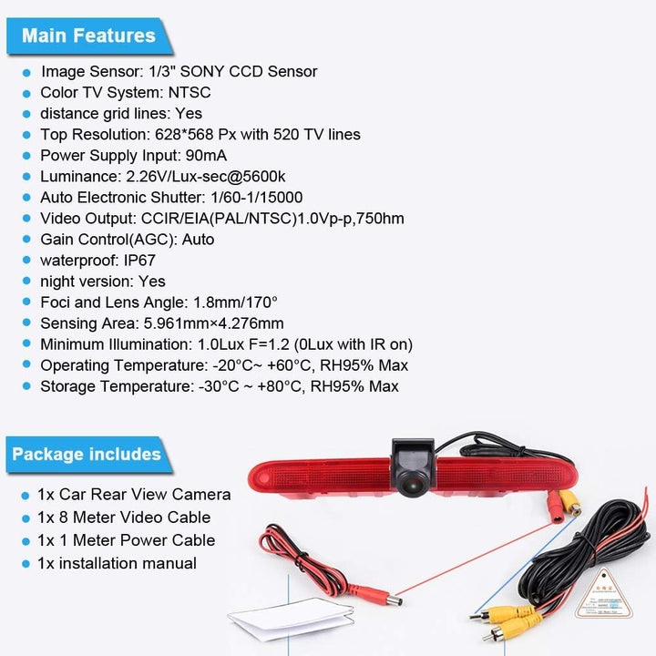 Auto Bremsleuchte Rückfahrkamera Van Transporter Bremslicht für Peugeot Partner 2 II Tepee Rifter/Ci