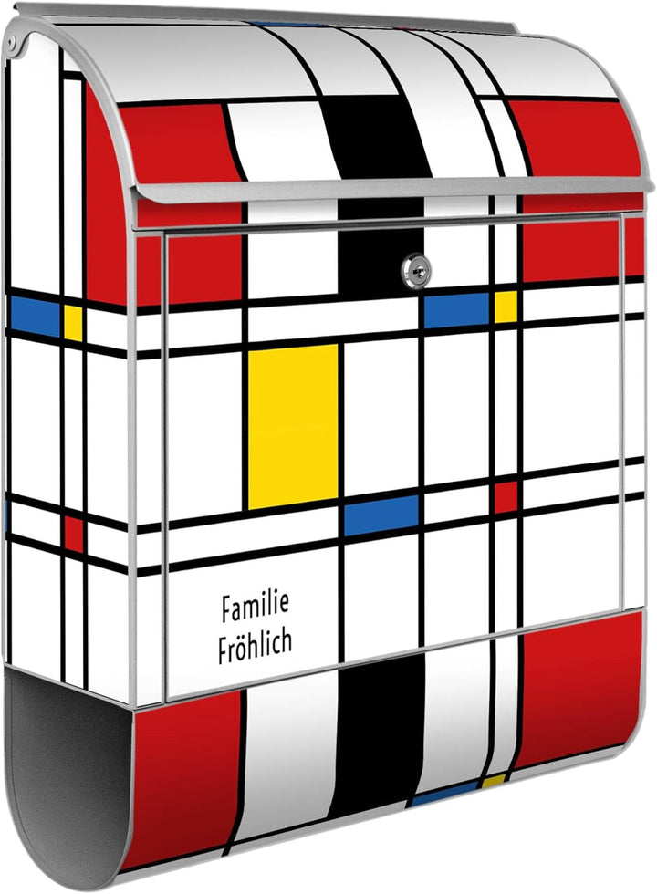 banjado® Design Briefkasten personalisiert mit Motiv Rot Gelb Blau 39x47x14cm & 2 Schlüssel - Briefk