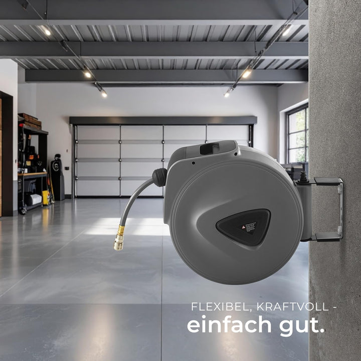 tectake 800801 Druckluftschlauch Aufroller mit ¼ Zoll Schnellkupplung, Aufroll-Automatik mit Schlauc