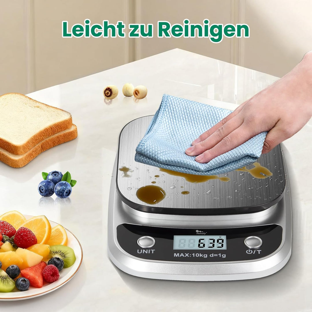 himaly Küchenwaage Digital 10KG aus Edelstahl Professionelle Waage, Tara-Funktion, aus Edelstahl mit