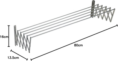 Ausziehbarer Wäscheaufhänger mit Haltestreifen und 5 Stäben aus Aluminium von 80 cm Länge