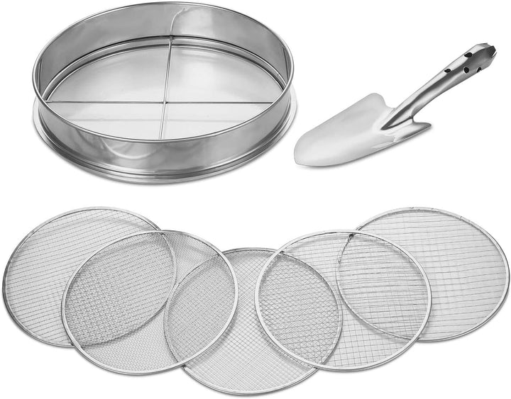 Johgee 5 in 1 Gartensieb aus Edelstahl Witterungsbeständig Sieb, mit 5 austauschbare Siebeinsätze Ø