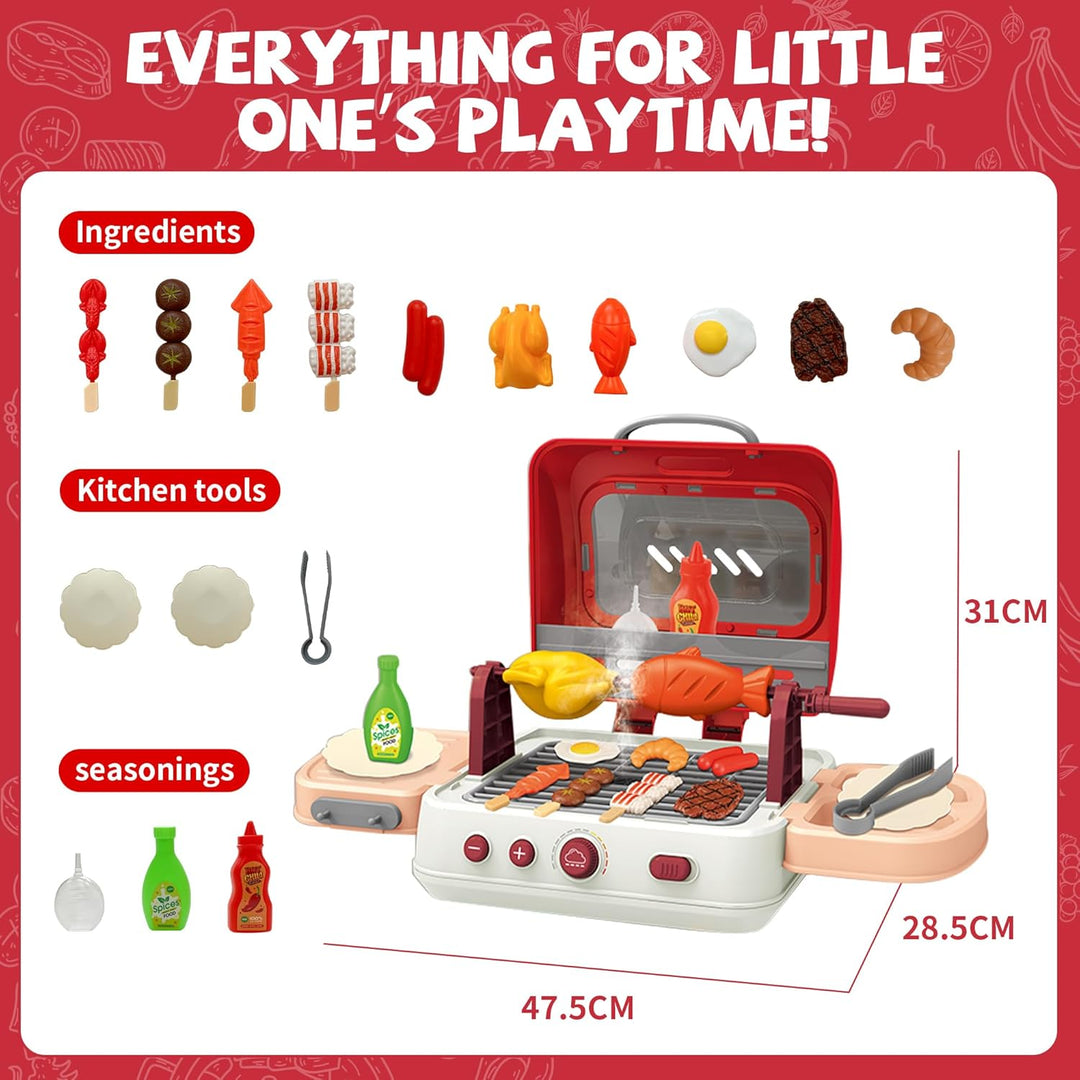 Grill-Spielzeugset für Kinder mit Rauchgeräuschen & Licht, Spielzeug-Lebensmittel & Küchenzubehör, i