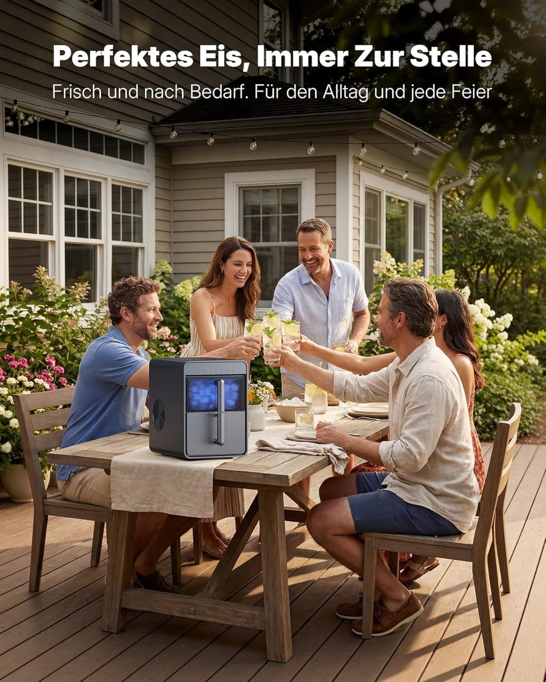 Upstreman Eiswürfelmaschine mit LED, 9 Eiswürfel in 6-8 Min, Eiswürfelmaschine Klein 2 Eisgrössen, D
