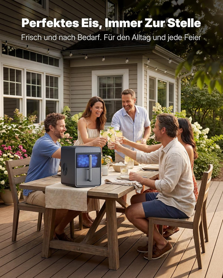 Upstreman Eiswürfelmaschine mit LED, 9 Eiswürfel in 6-8 Min, Eiswürfelmaschine Klein 2 Eisgrössen, D